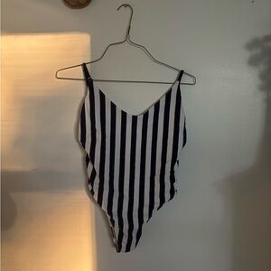 Aerie Black and White Striped Swim Bodysuit